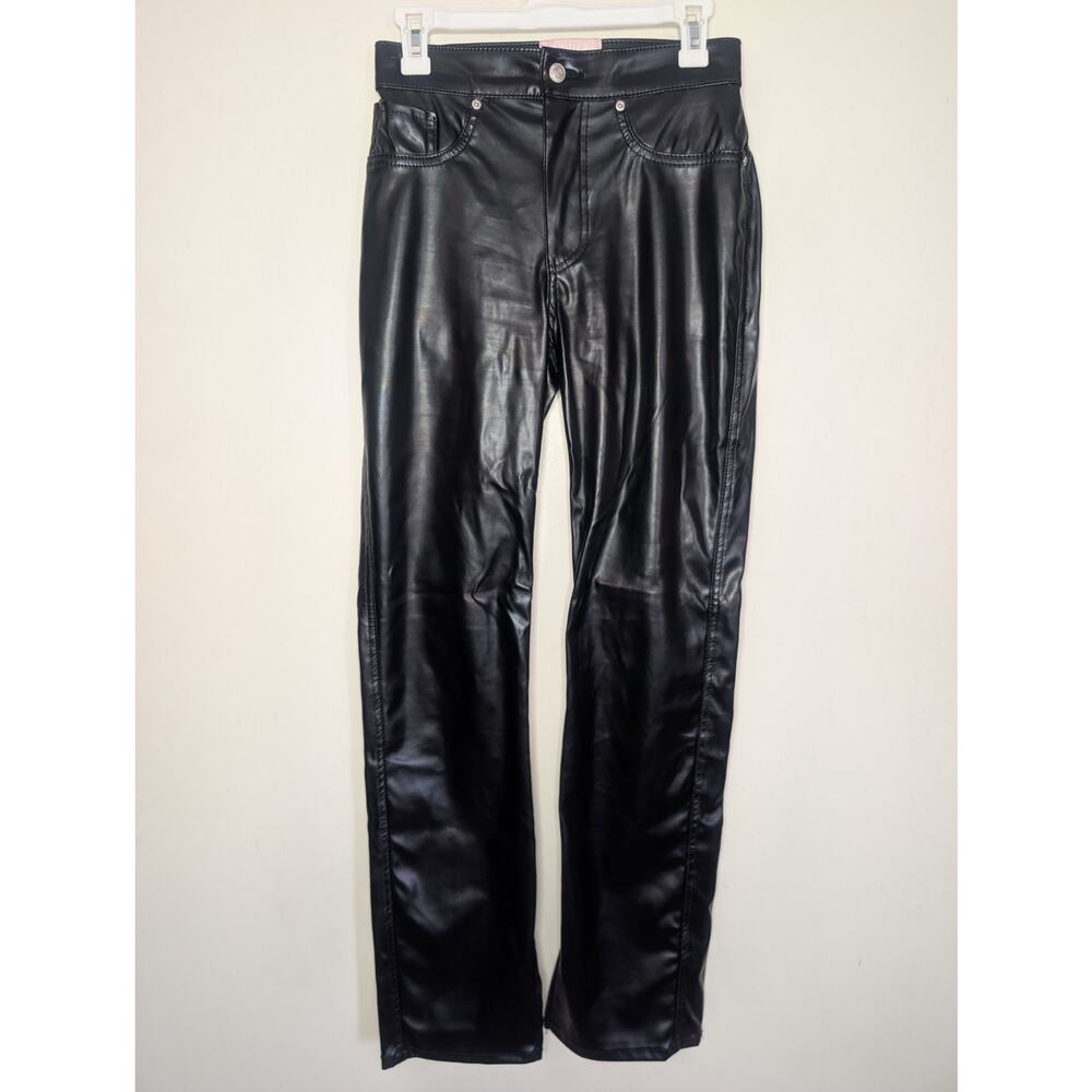 Revice Denim High Rise Vegan Leather Straight Leg in Black, Size 27 - Picture 3 of 7